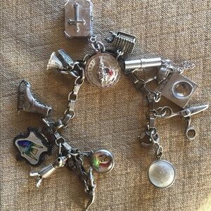 Vintage Sterling Silver Bracelet Loaded Charms